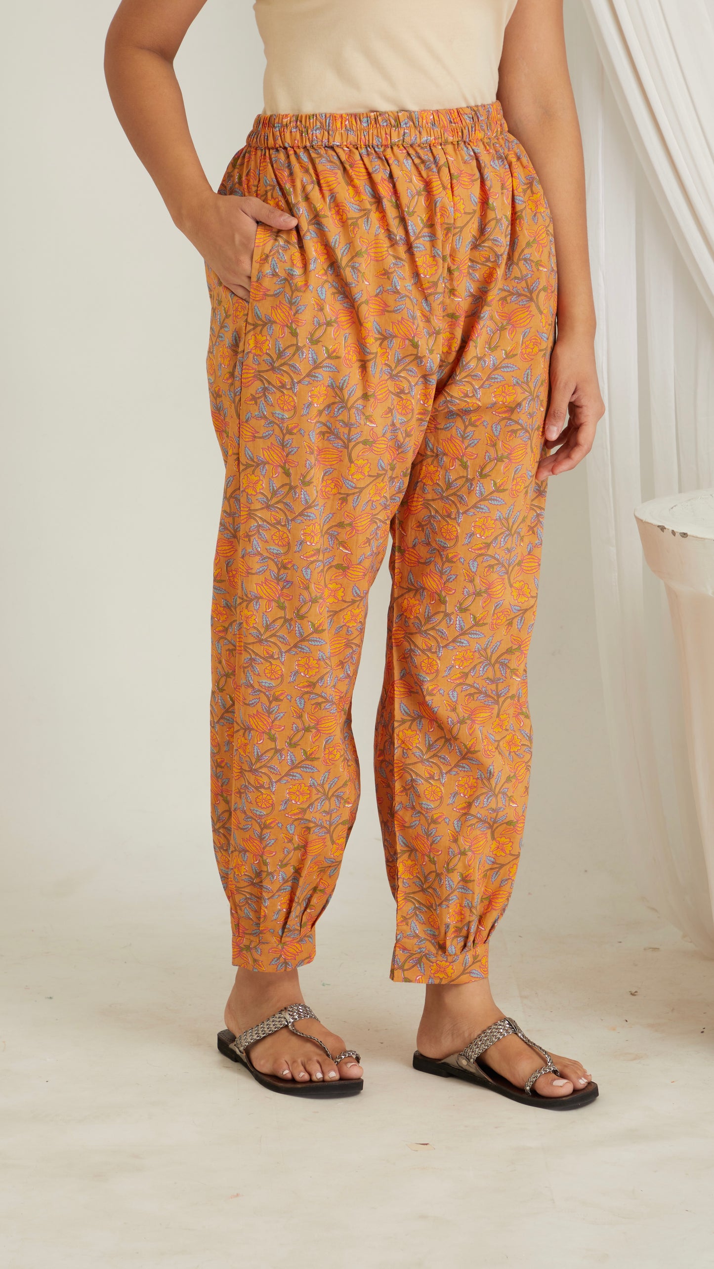Anvi Orange Printed Cotton Pants