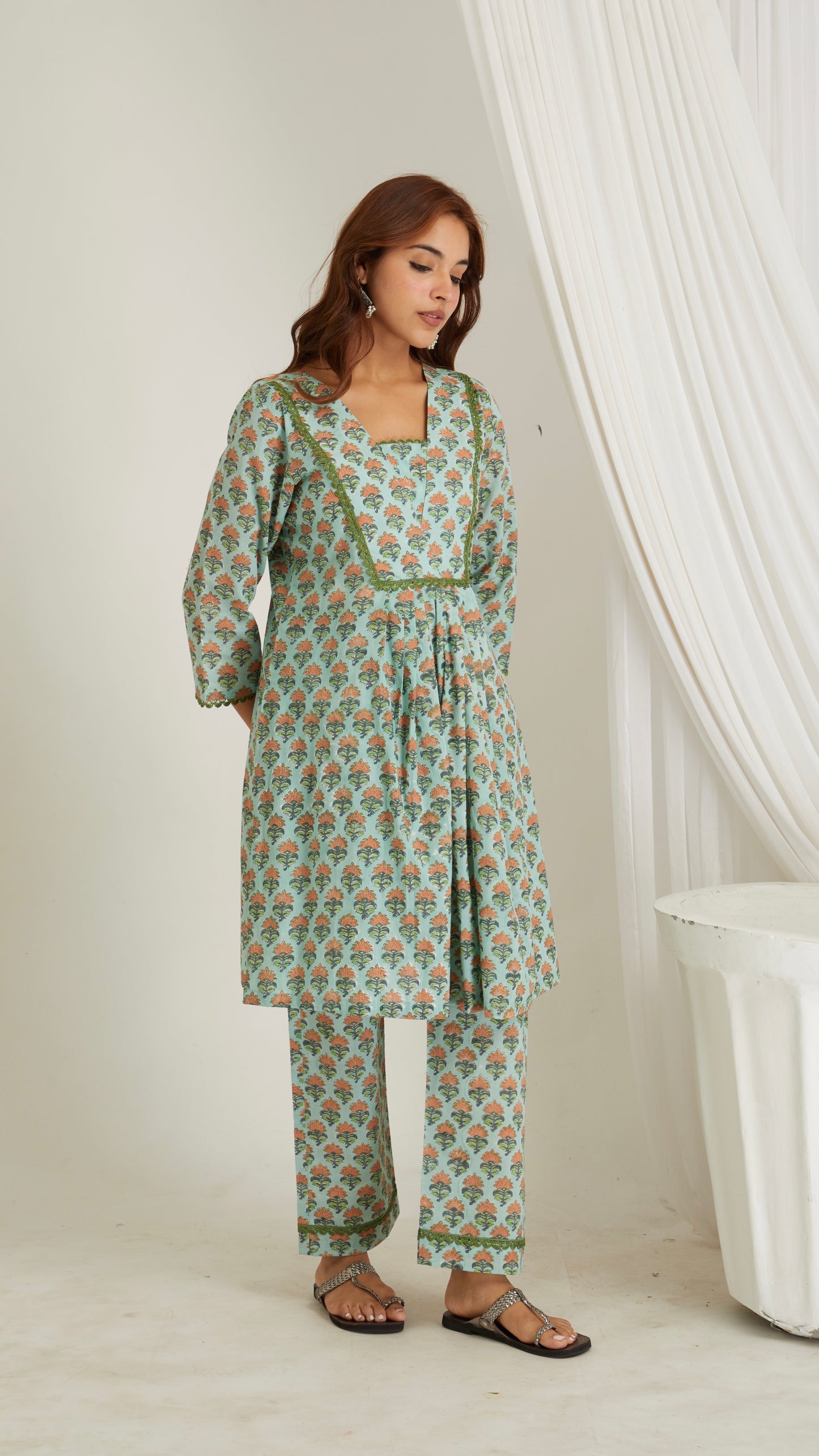Amayra Green Hand Block Print Kurta