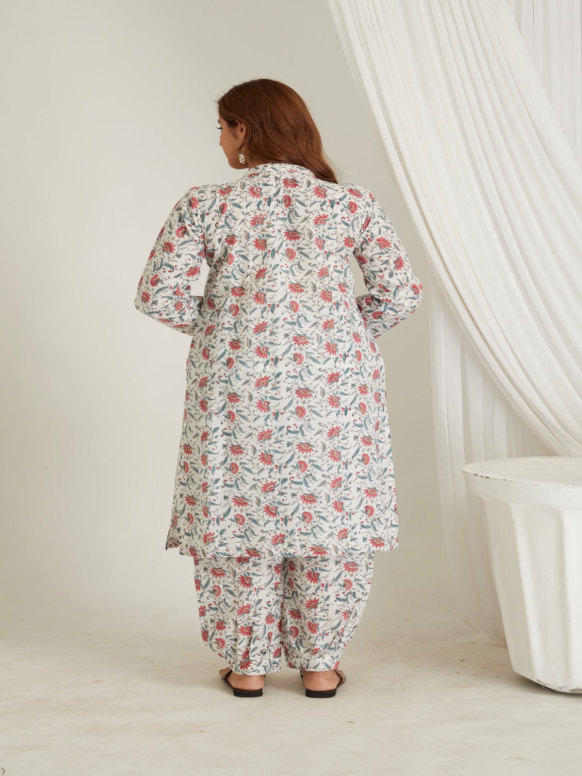 Leha white Hand Block Print Cotton Kurta