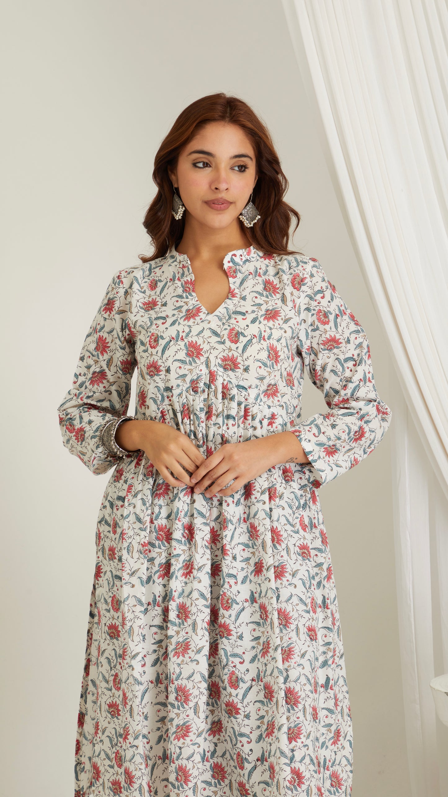 Leha white Hand Block Print Cotton Kurta