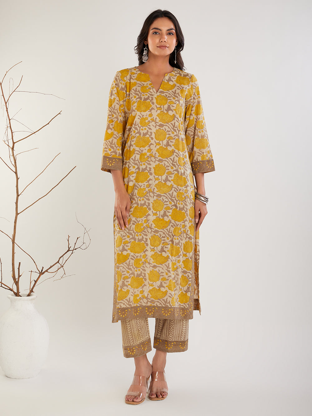 Beige & Brown Vanspati Ajrak Cotton Pants