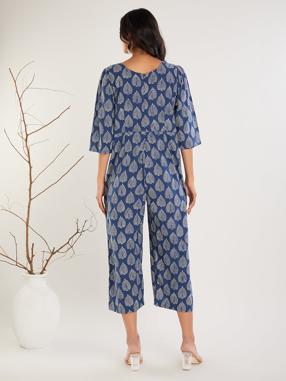 Hand Block Printed Cotton Jumpsuit- Indigo