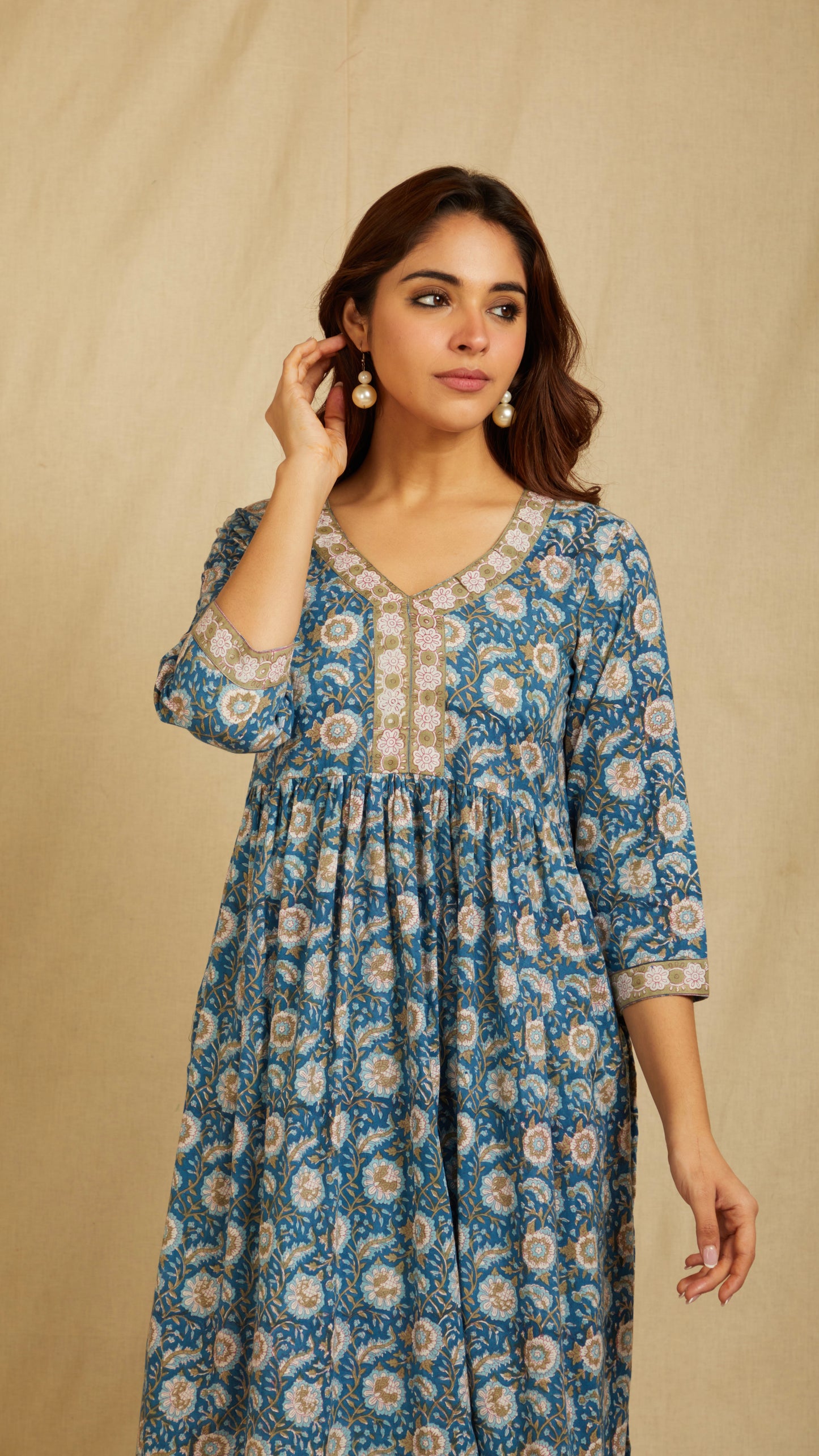 Adika Blue Hand Block Print Cotton Suit- Set of 3