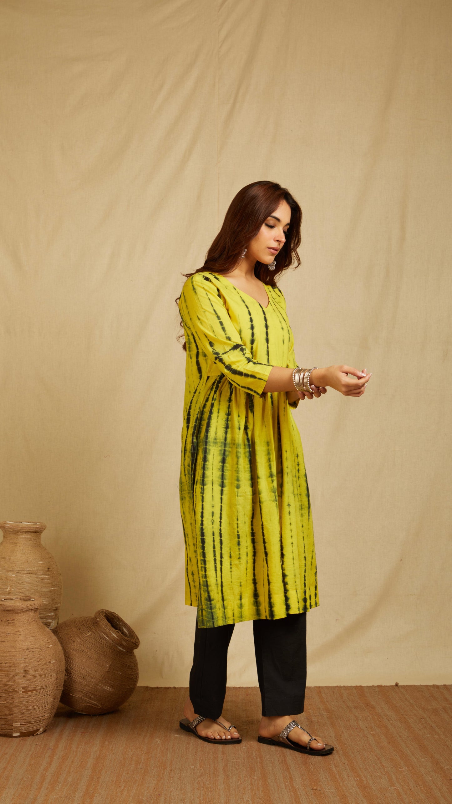 Anee Yellow Hand Block Print Kurta
