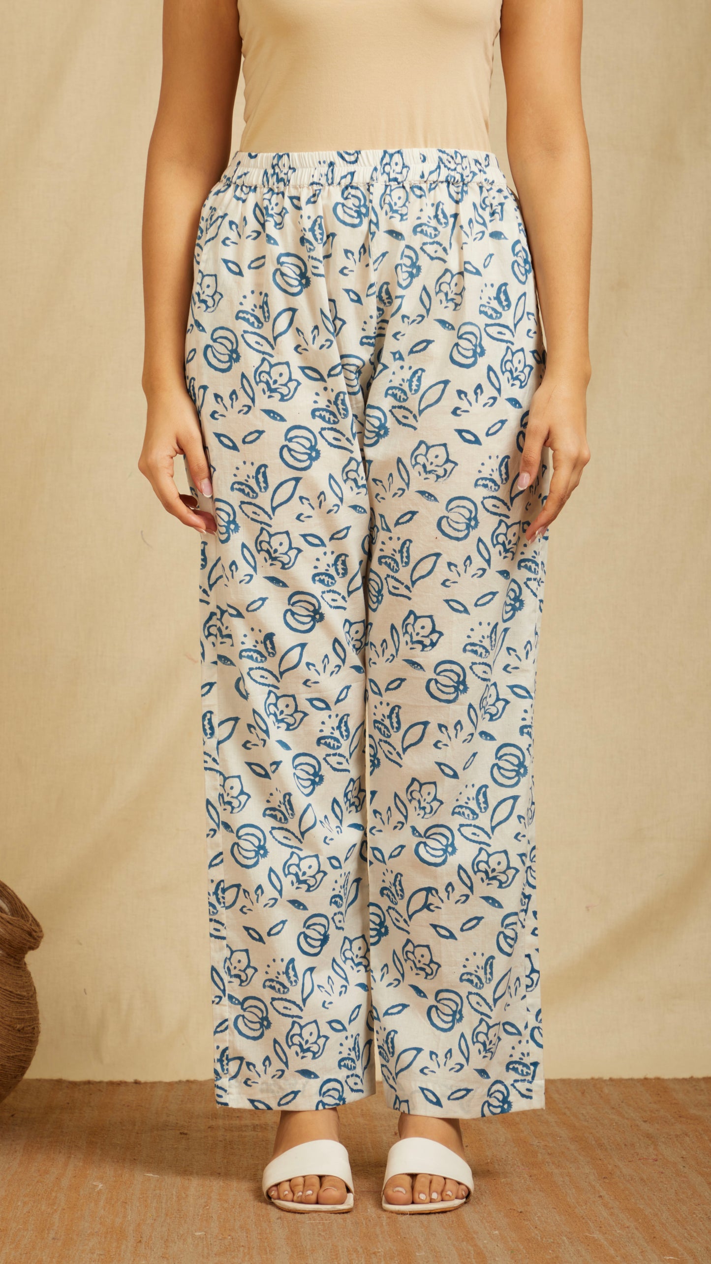 Atira Blue Hand Block Print Pants