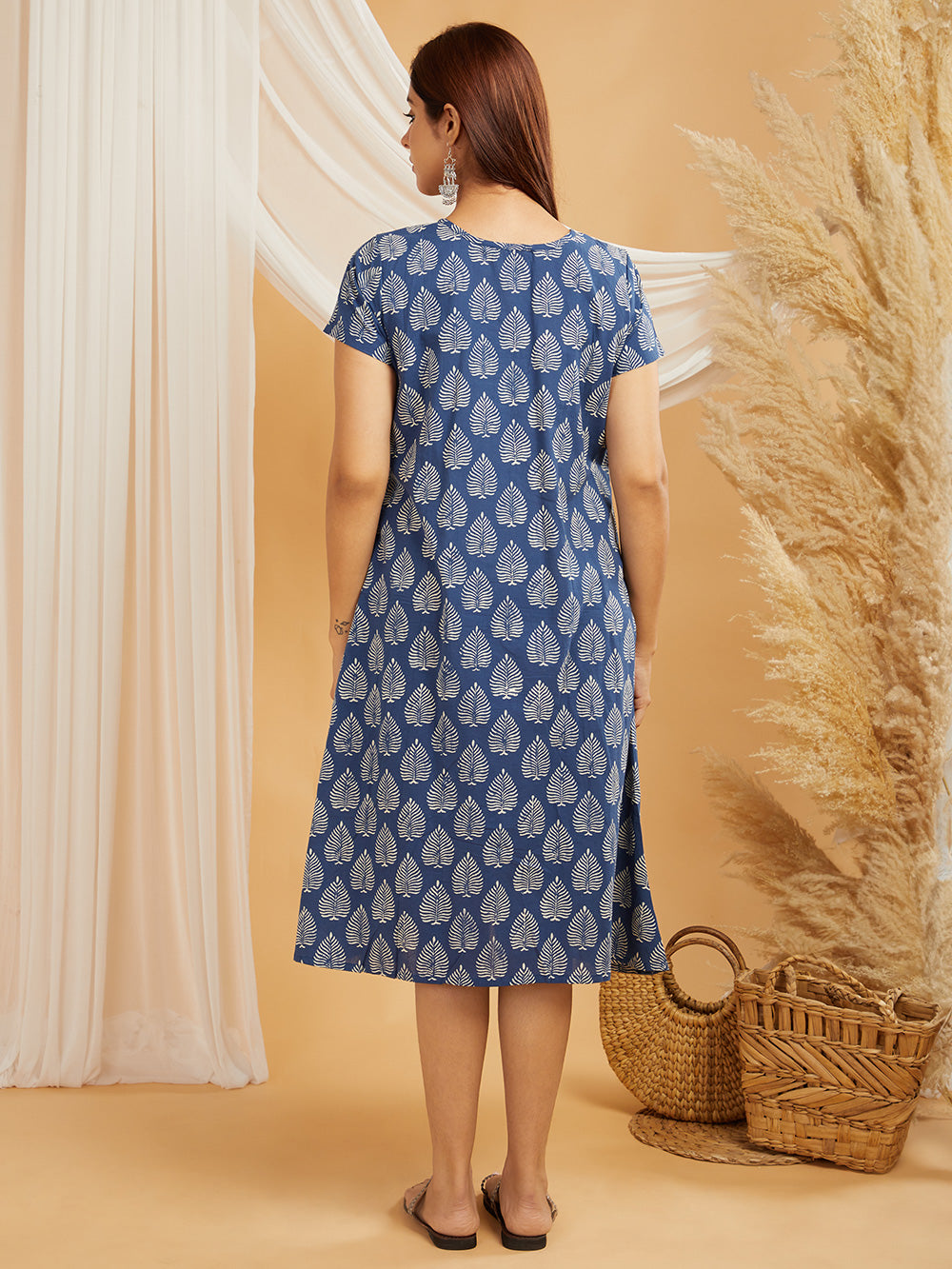 Hand Block Printed Cotton Dress- Royal Blue