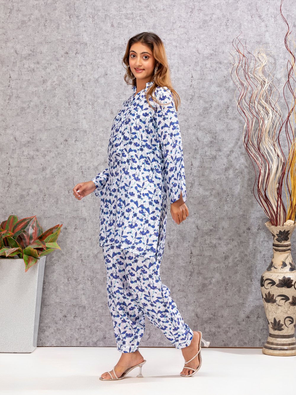 Muslin Blend Co-Ords - Blue Digital ( 2 Piece )