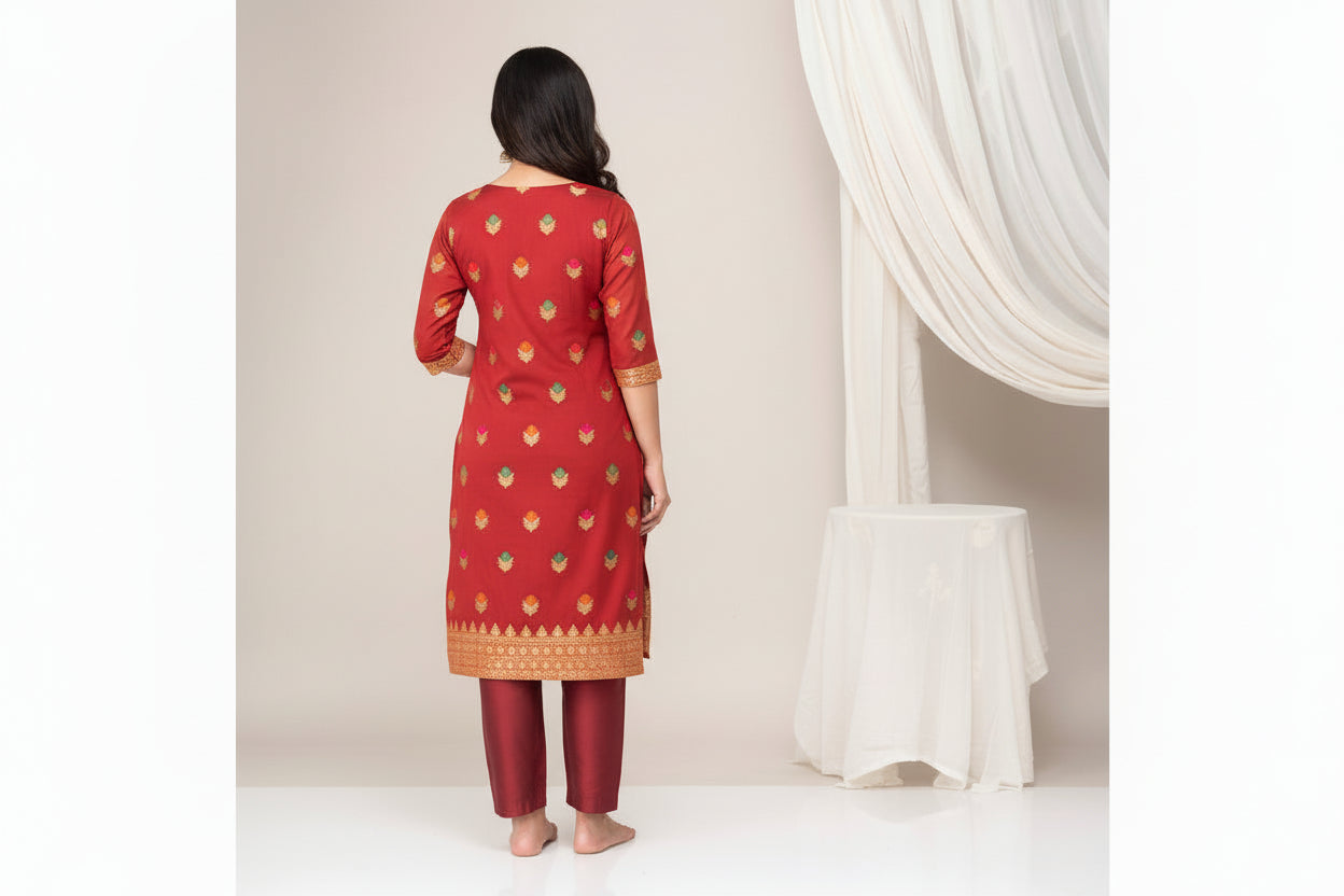 Maroon Banarasi Kurta Set