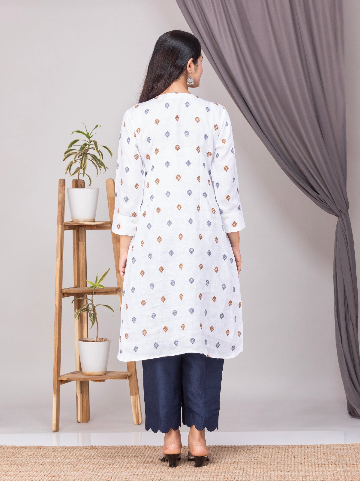 White Silk Linen A-Line Kurta