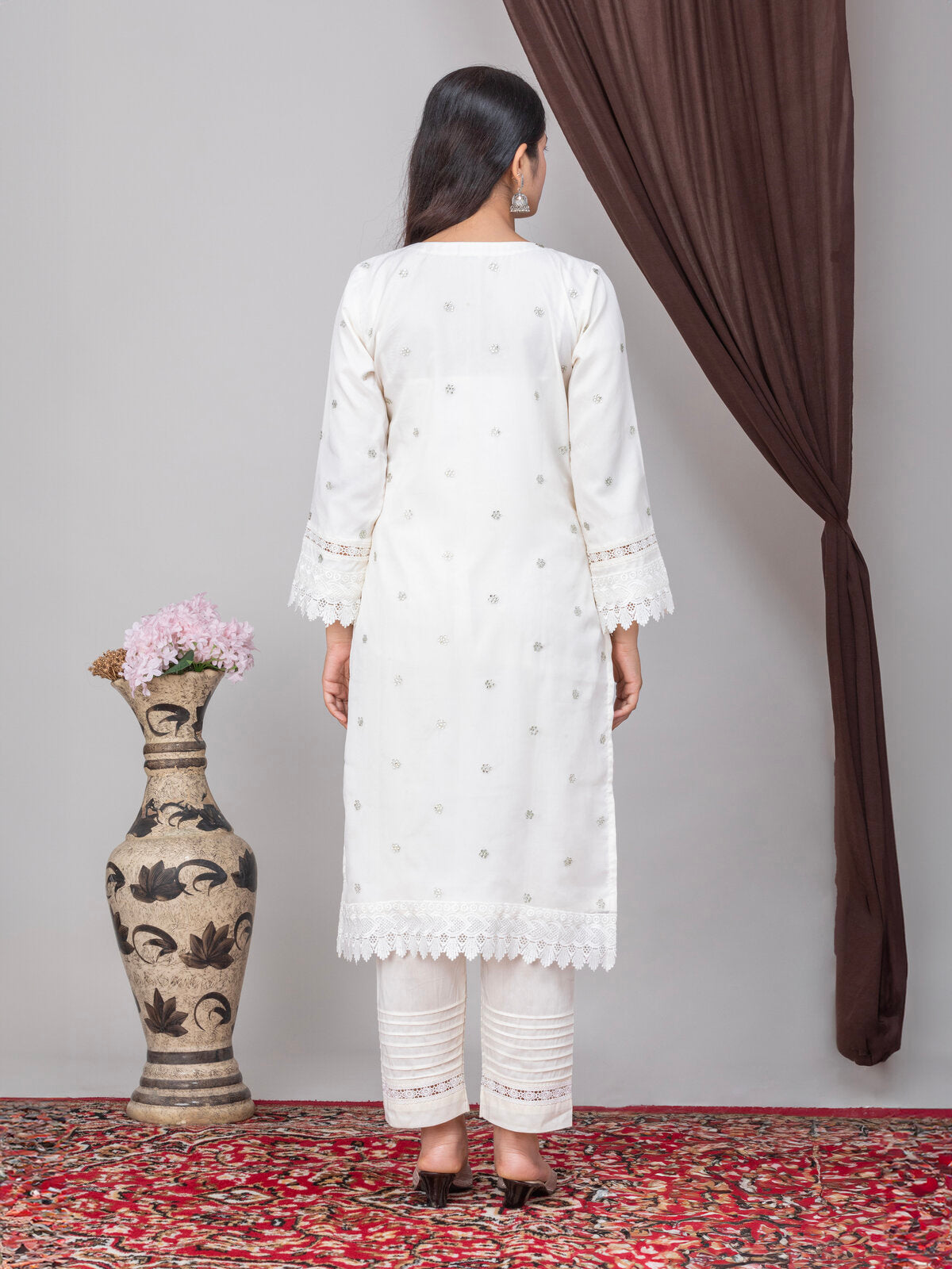 Ivory Organza silk kurta With Pants-Set of 2