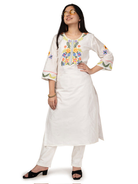 Emma Ivory Silk Embriodered Kurta
