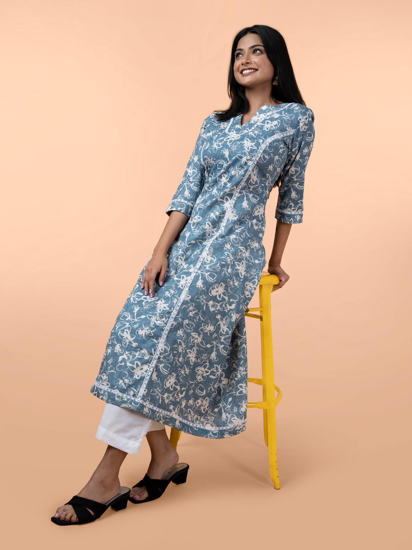 Varnika Blue printed cotton kurta