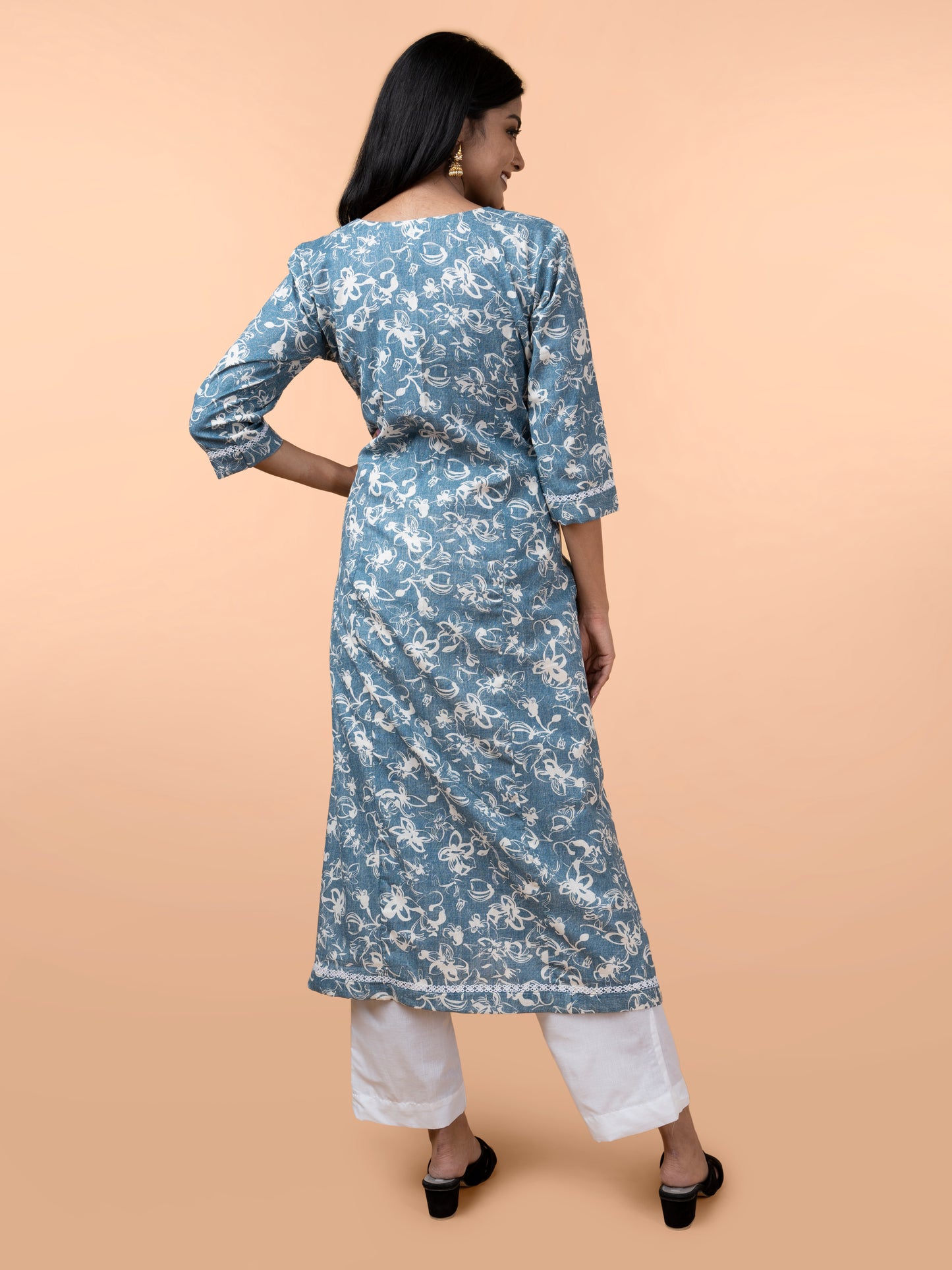 Varnika Blue printed cotton kurta