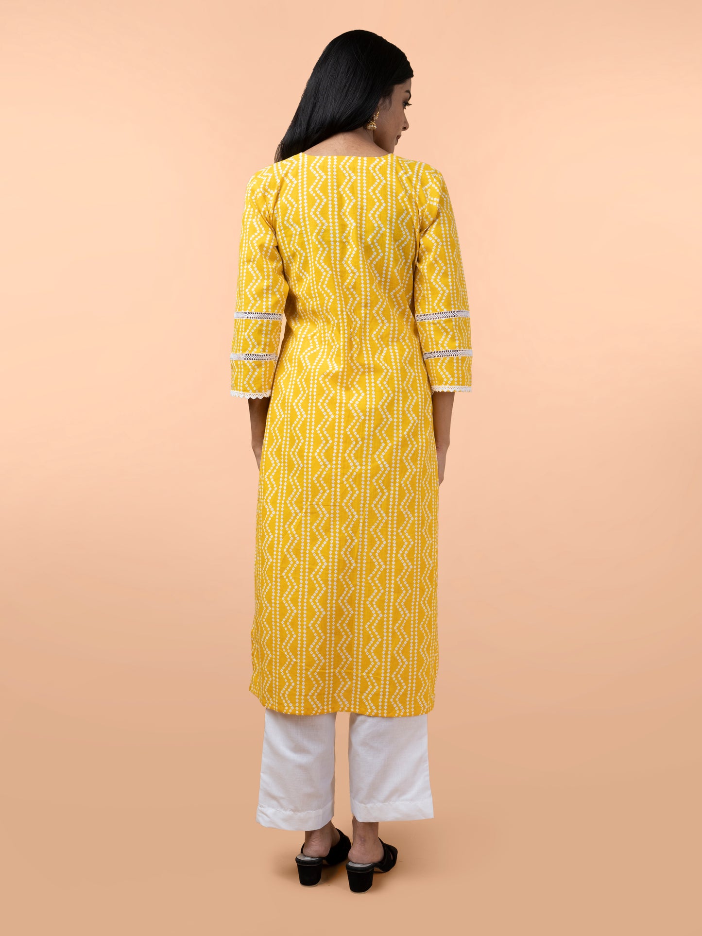 Yellow Bandhani Printed Cotton Kurta