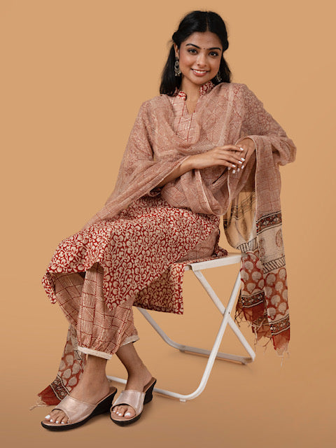 Ritika Red Hand Block Printed Kurta