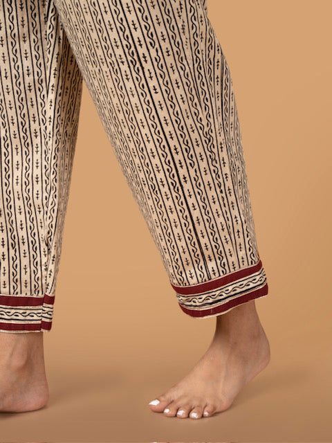 Garden Beige Block Print Straight Pants