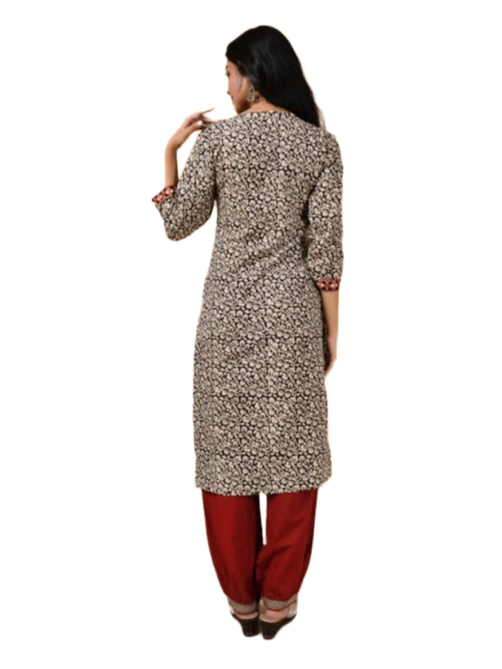 Aadarsha Black Hand Block Cotton Kurta.
