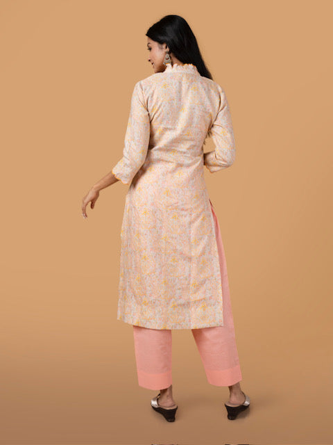Lavyana Peach Silk Linen Kurta