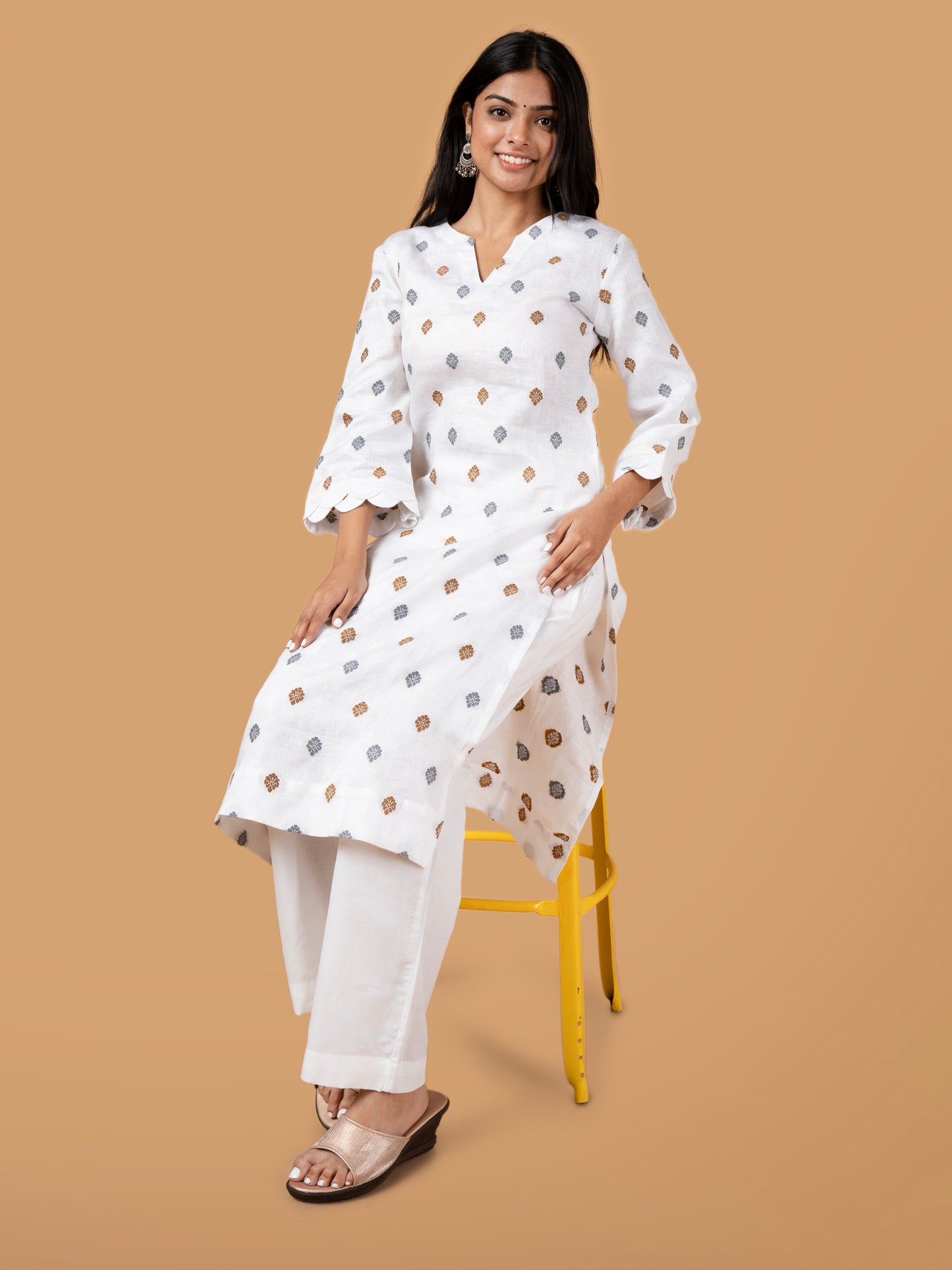 White Silk Linen Kurta