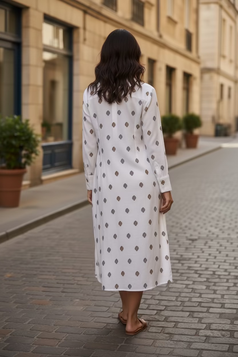 Silk Linen Blend dress- White Floral