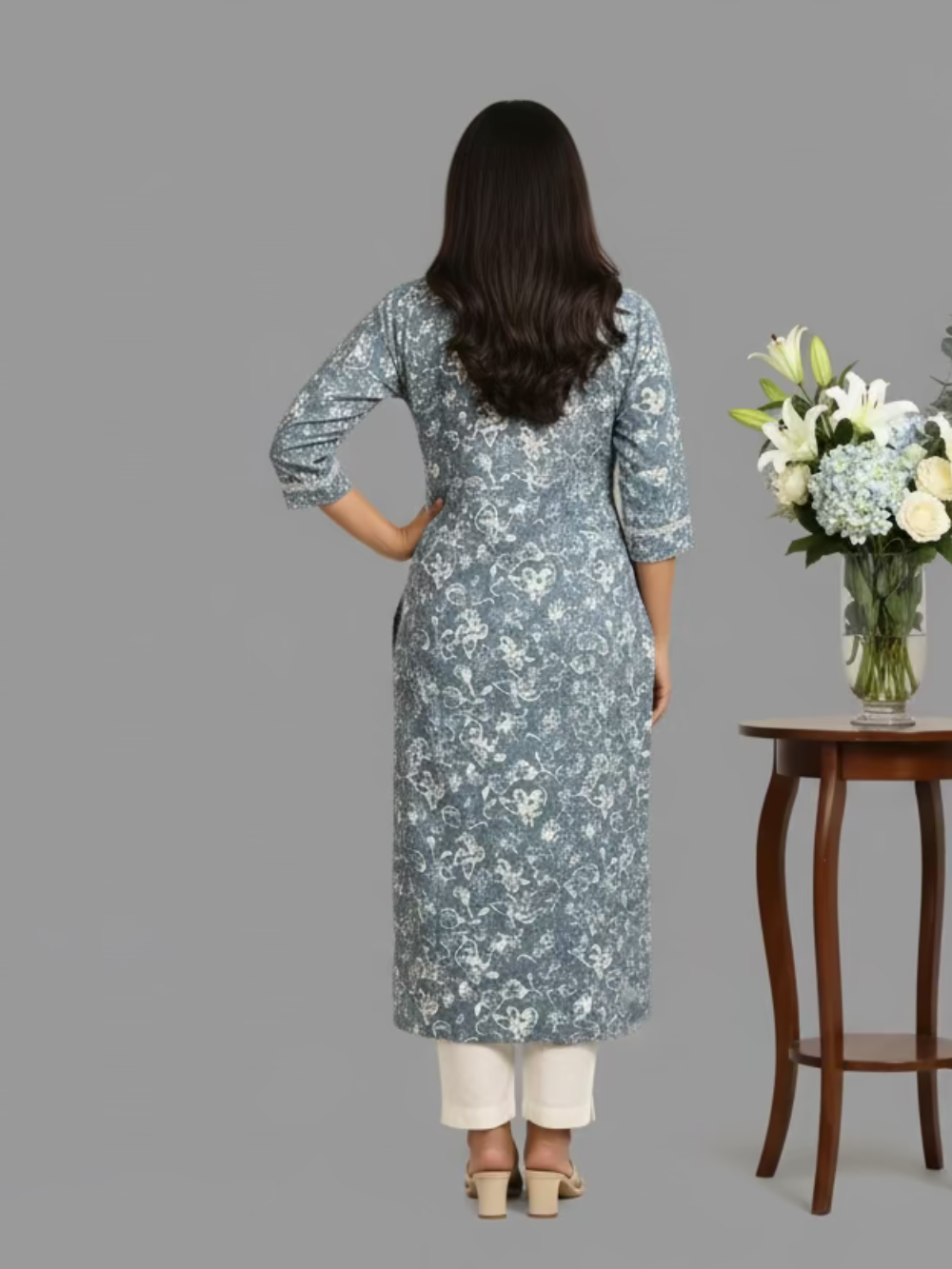 Printed Cotton Kurta- Powder Blue Floral