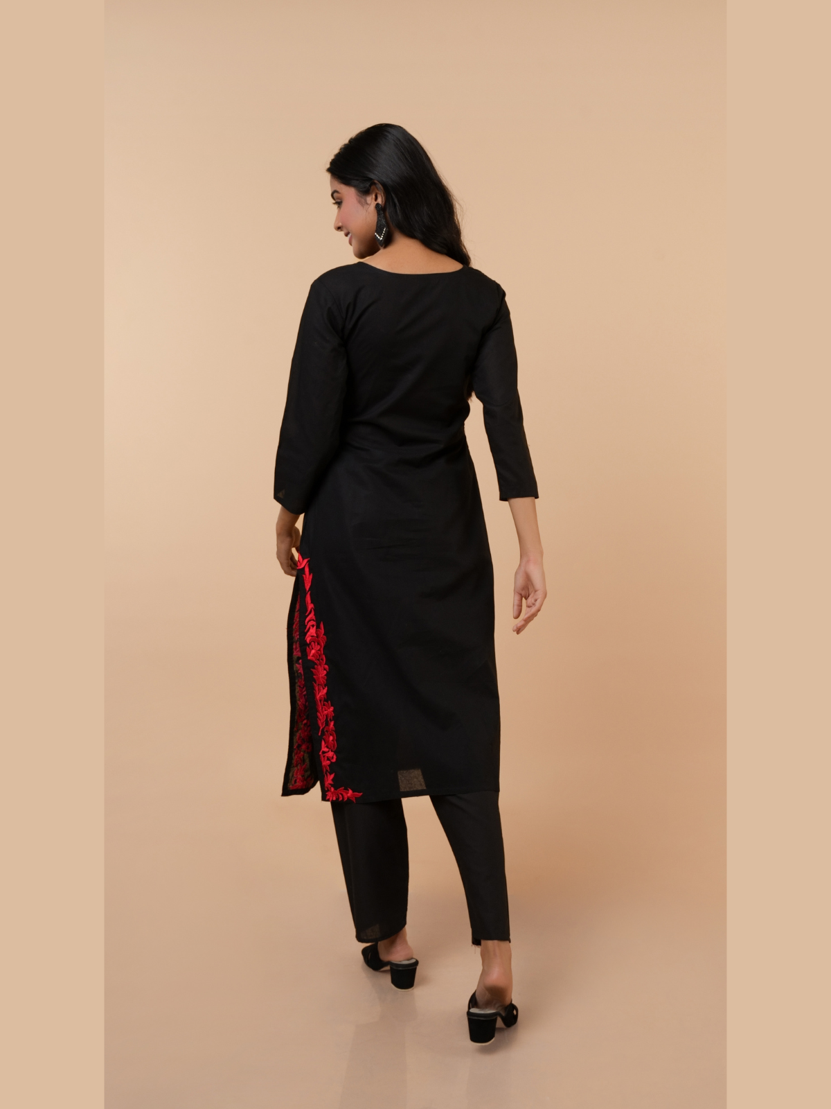 Eadha Black embroidered cotton kurta set- set of 3