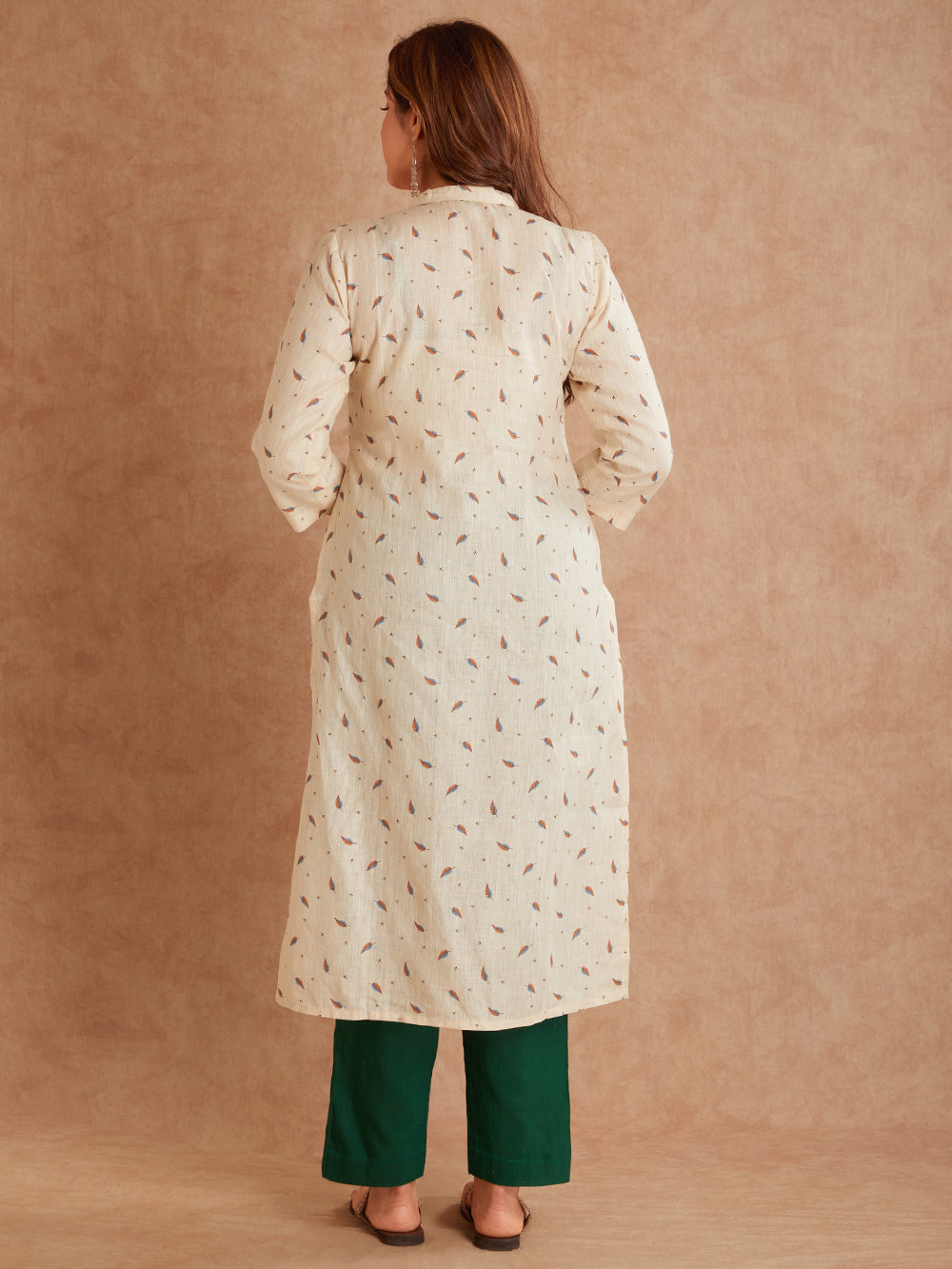 Meeta's Lisha Beige Silk Linen Kurta-Back View