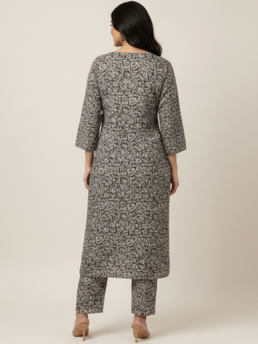 Noor Kalamkari Cotton Suit Set (2 Piece)- Black & Off-White