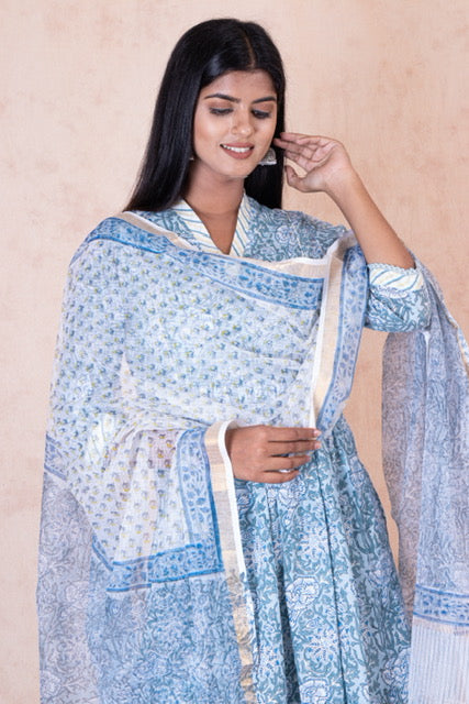 Ahana Blue Hand Block Print Cotton kurta