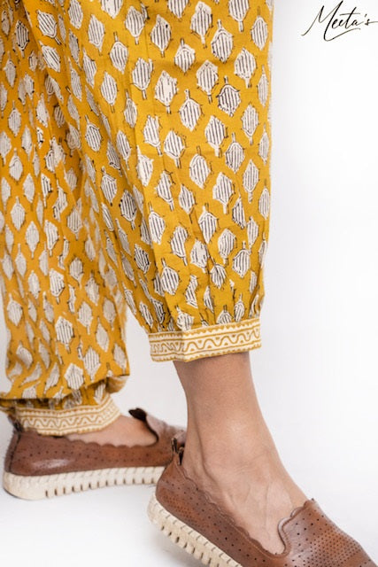 Joshika Mustard Hand Block Print Afghani Pants