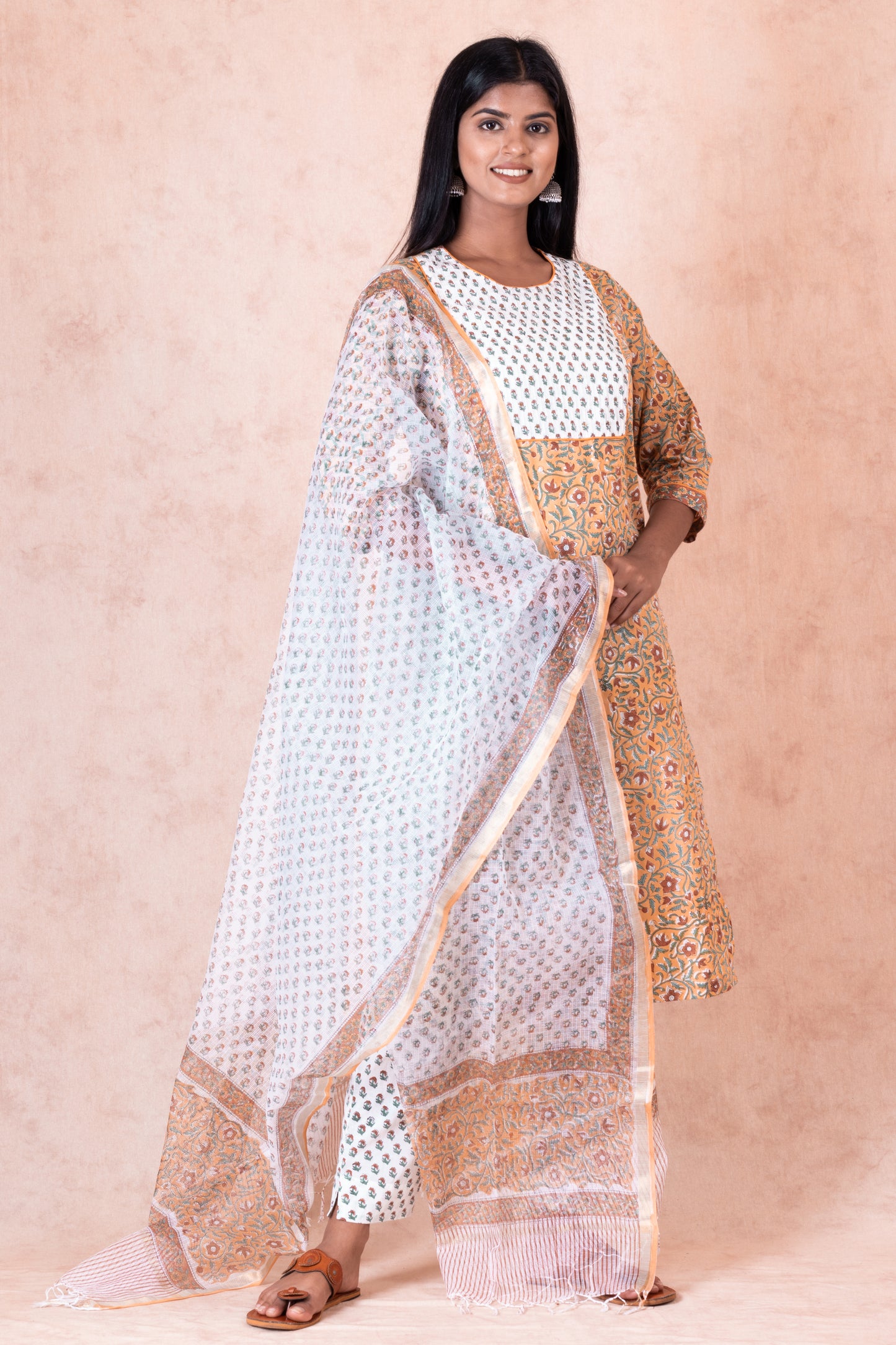 Vishu White & Mustard Kota Doria Dupatta