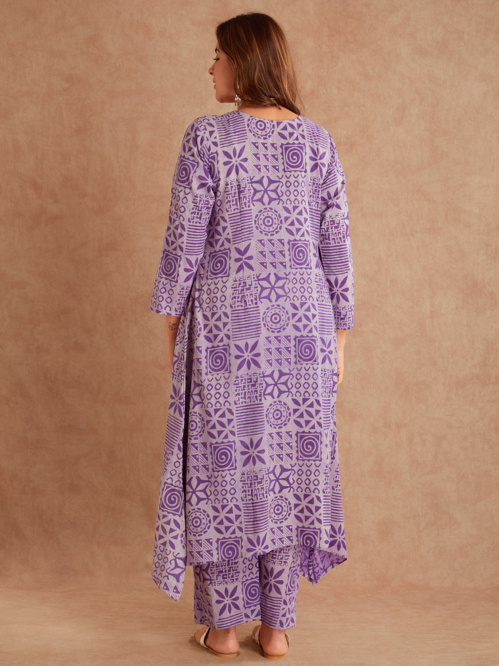 Lavanya Jaal Block Printed Cotton Kurta- Lavender Floral