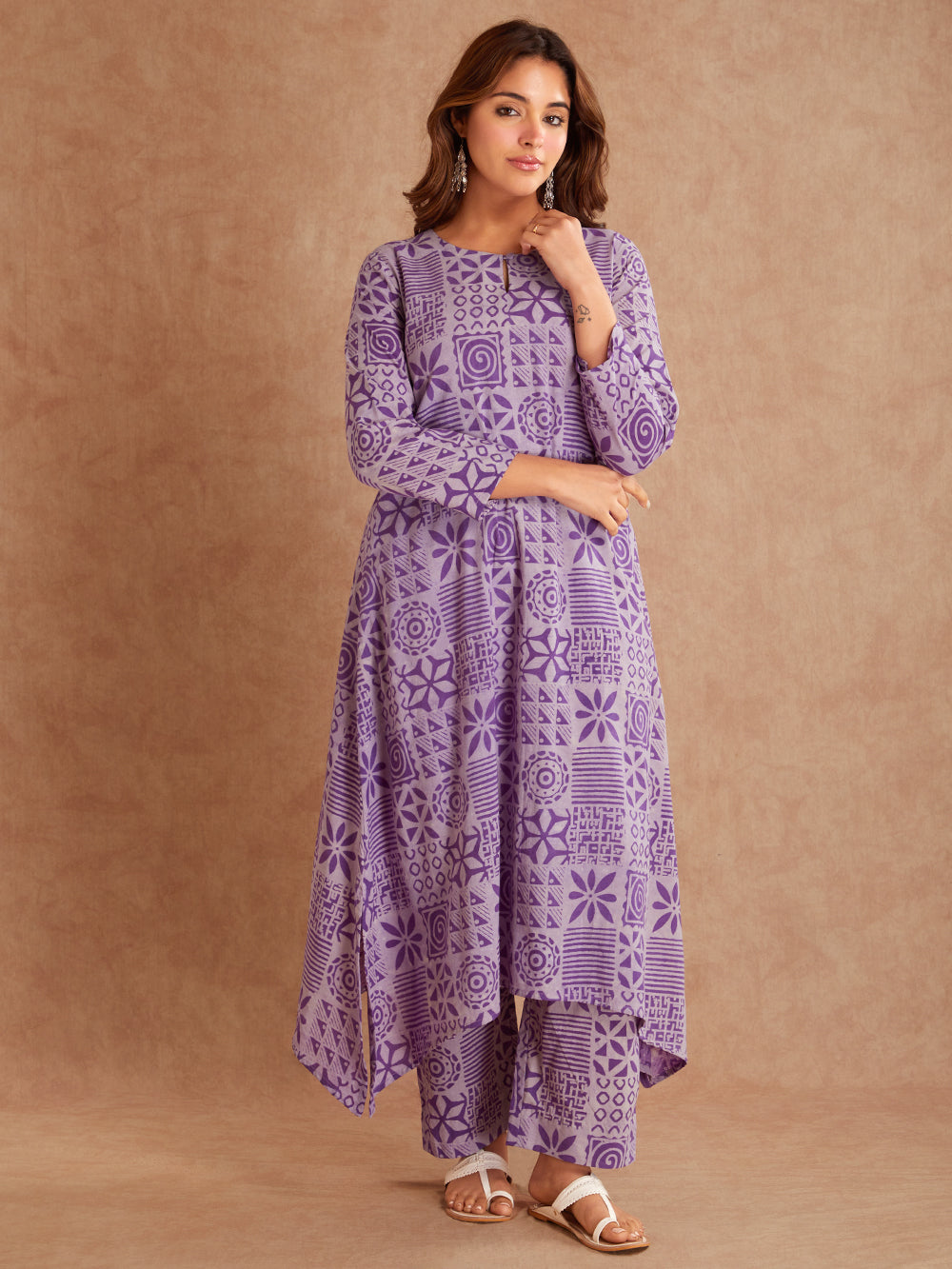 Lavanya Jaal Block Printed Cotton Kurta- Lavender Floral