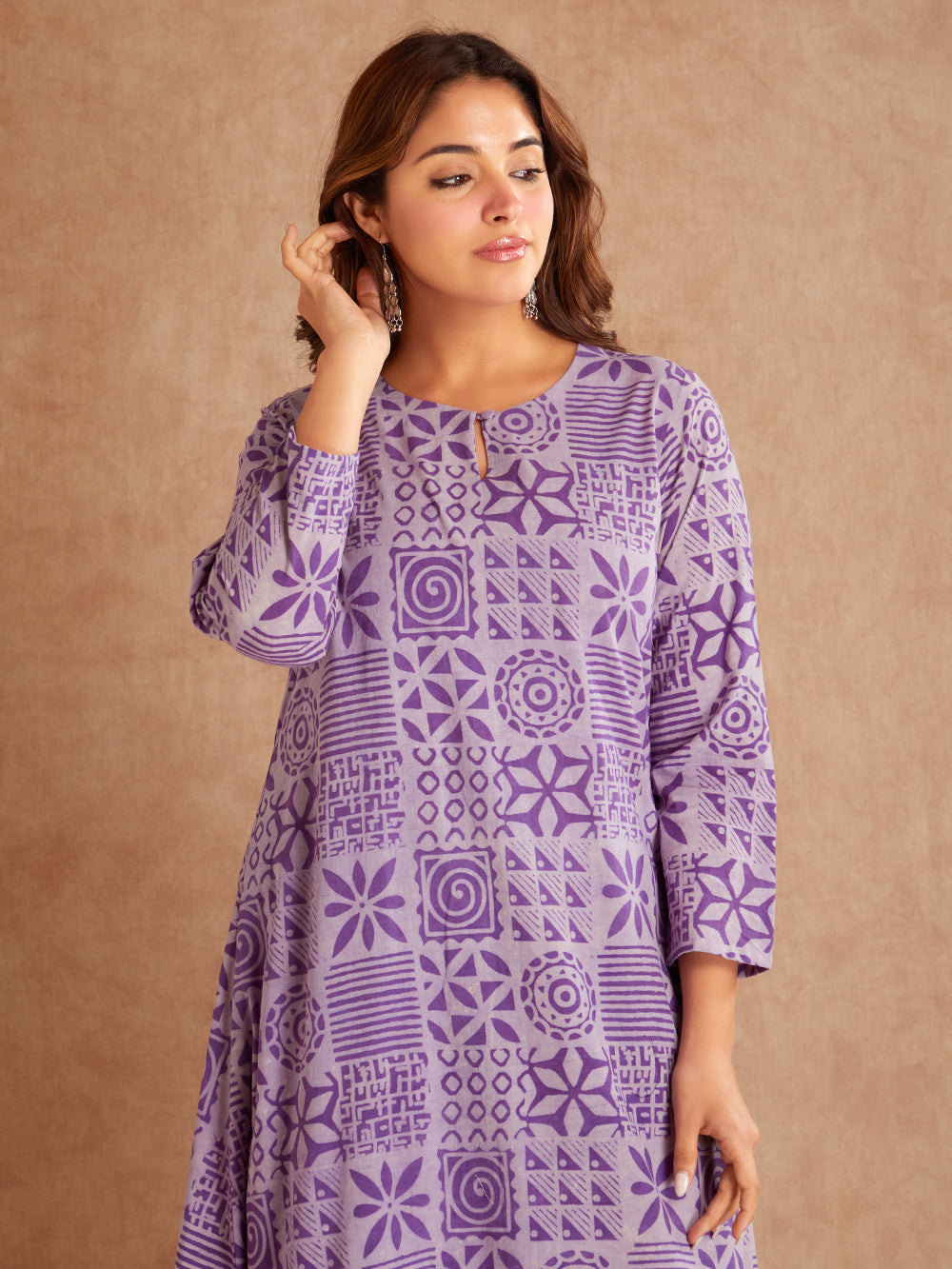 Lavanya Jaal Block Printed Cotton Kurta- Lavender Floral