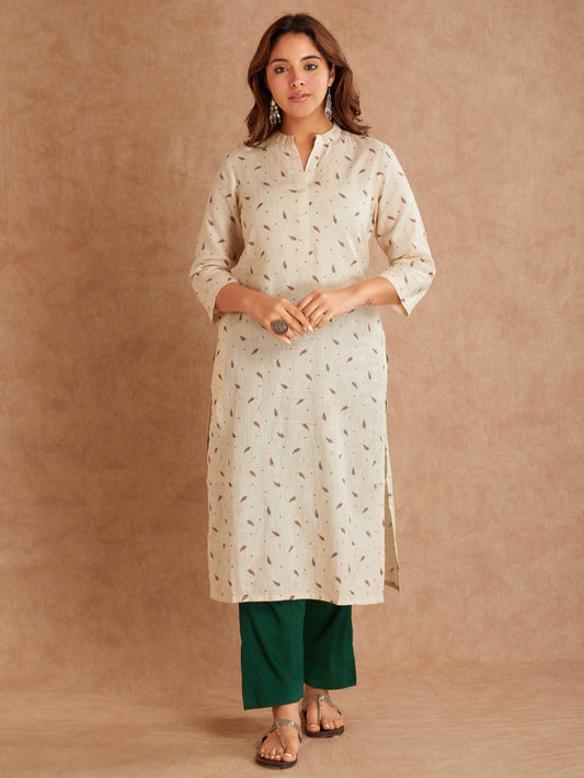 Silk Linen Kurta- Beige