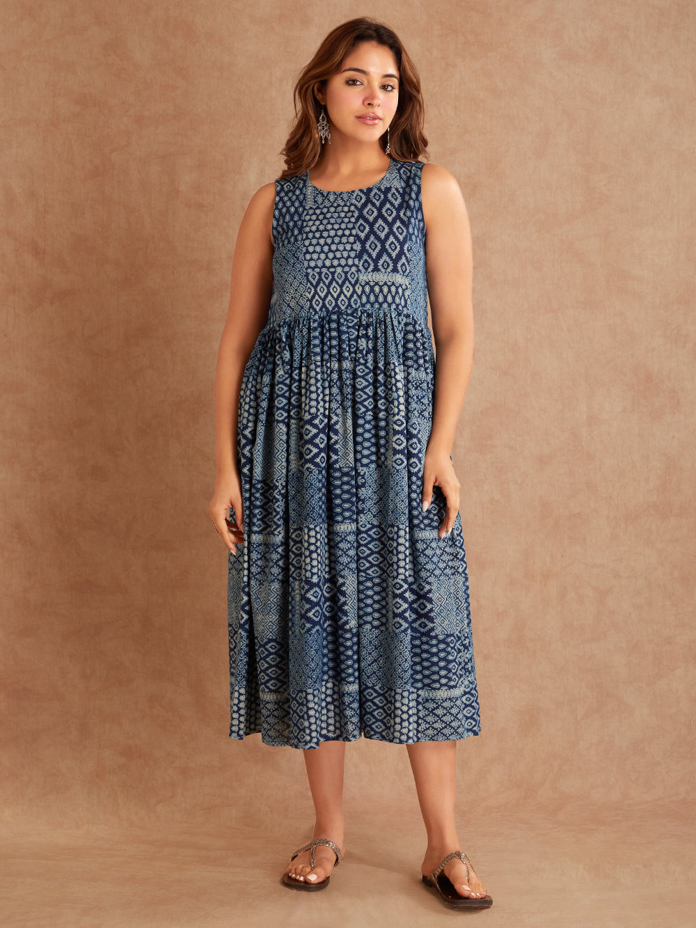 Isha indigo hand block printed cotton dress