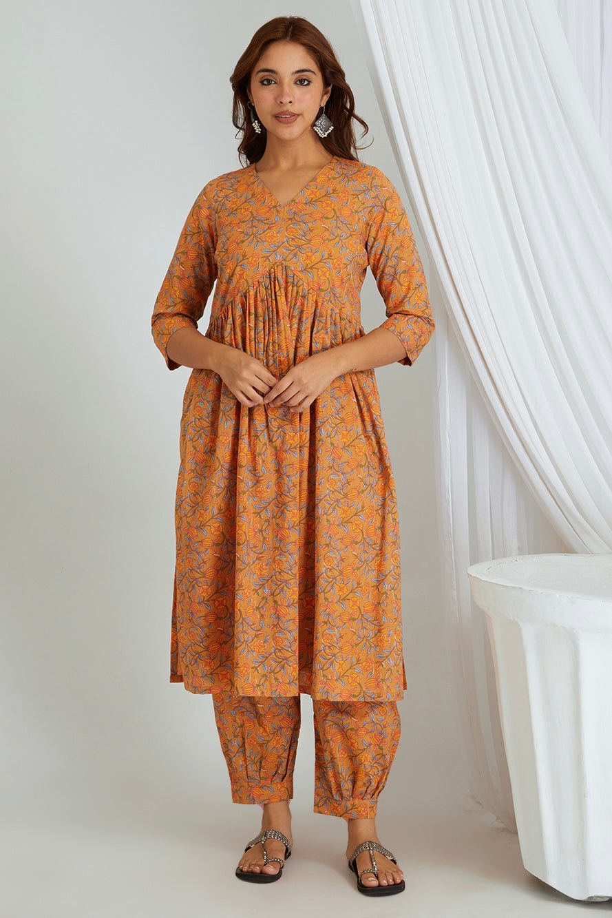 Mustard Printed Cotton Co-ords