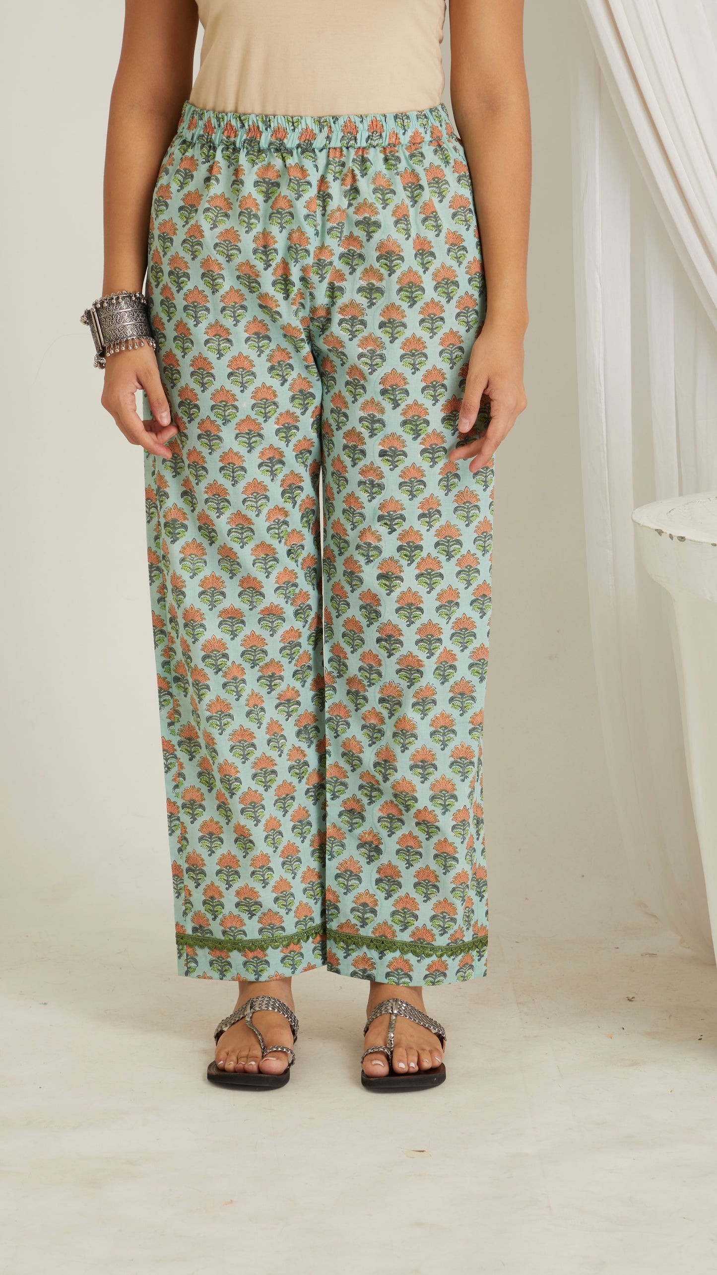 Lyana Green Hand Block Print Pants