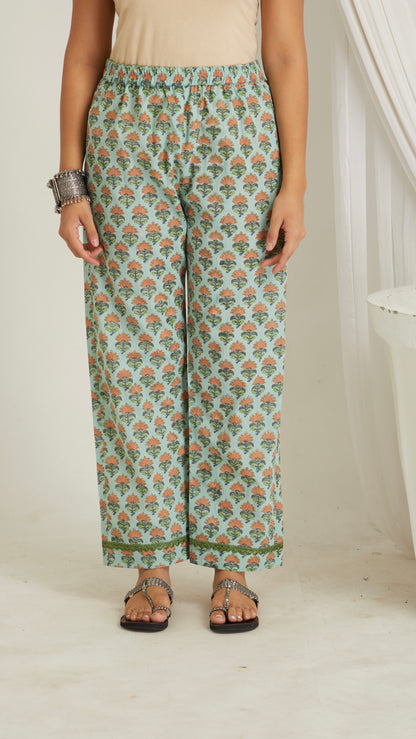 Lyana Green Hand Block Print Pants