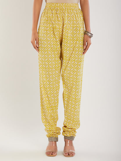 Yellow hand block print cotton pants