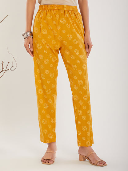 Mustard Hand Block Print Cotton Pants