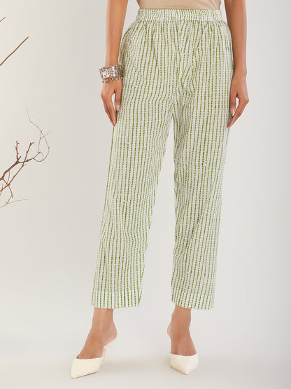 Green Hand Block Print Cotton Pants