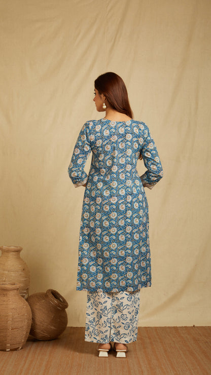Anahita Blue Hand Block Print Cotton Kurta