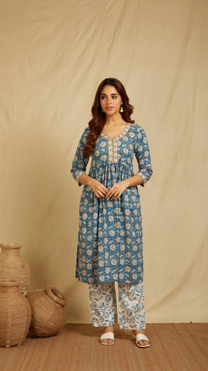 Anahita Blue Hand Block Print Cotton Kurta