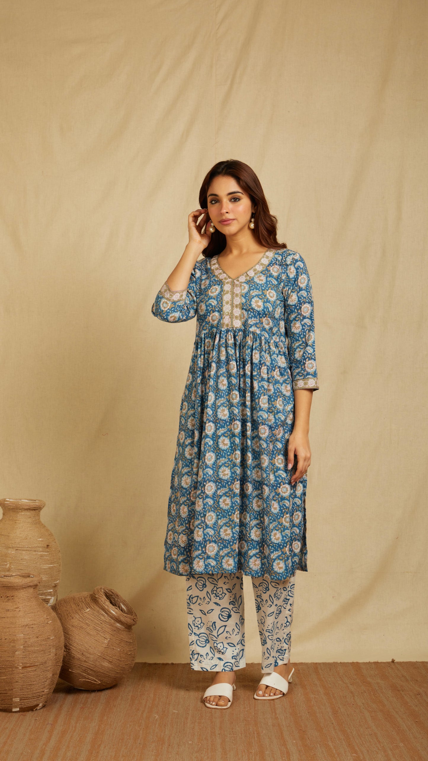 Anahita Blue Hand Block Print Cotton Kurta