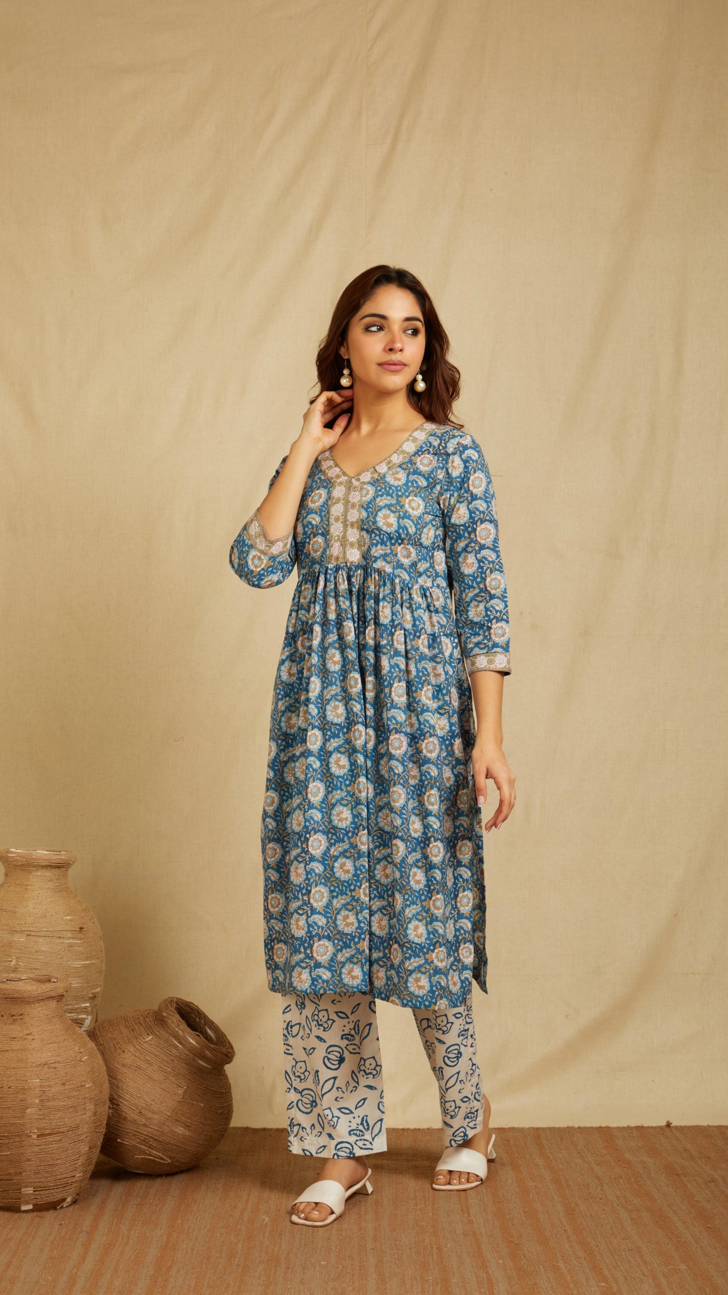 Anahita Blue Hand Block Print Cotton Kurta