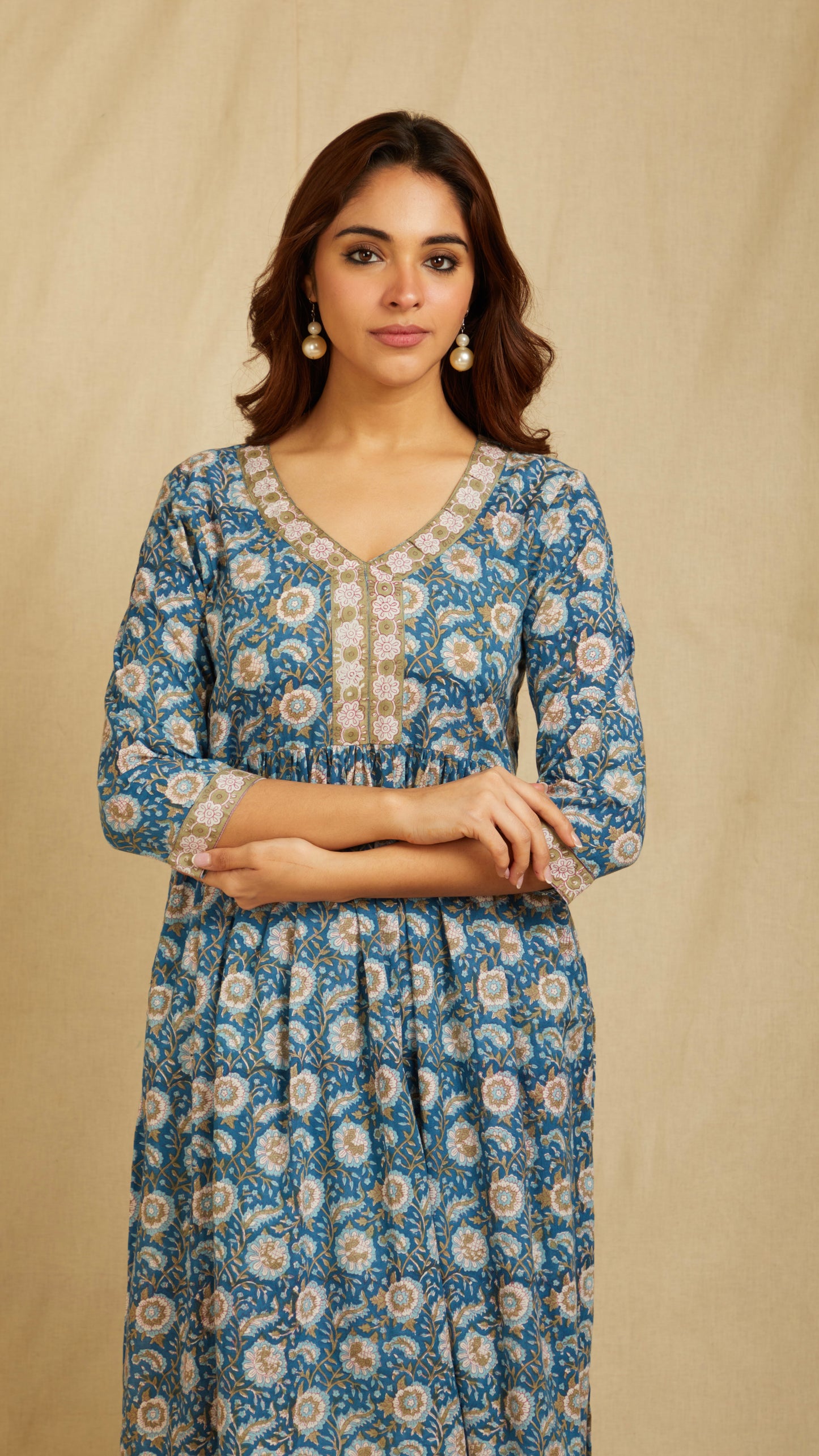 Anahita Blue Hand Block Print Cotton Kurta
