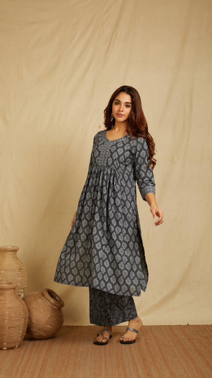 Ashu Black  Hand Block Print Cotton Kurta