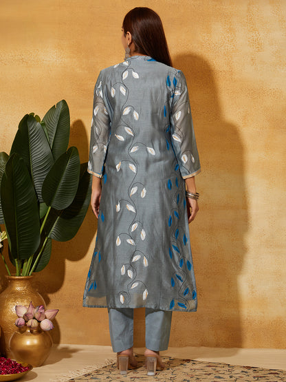 Back view of hand painted chanderi silk suit Wearing by Meeta's