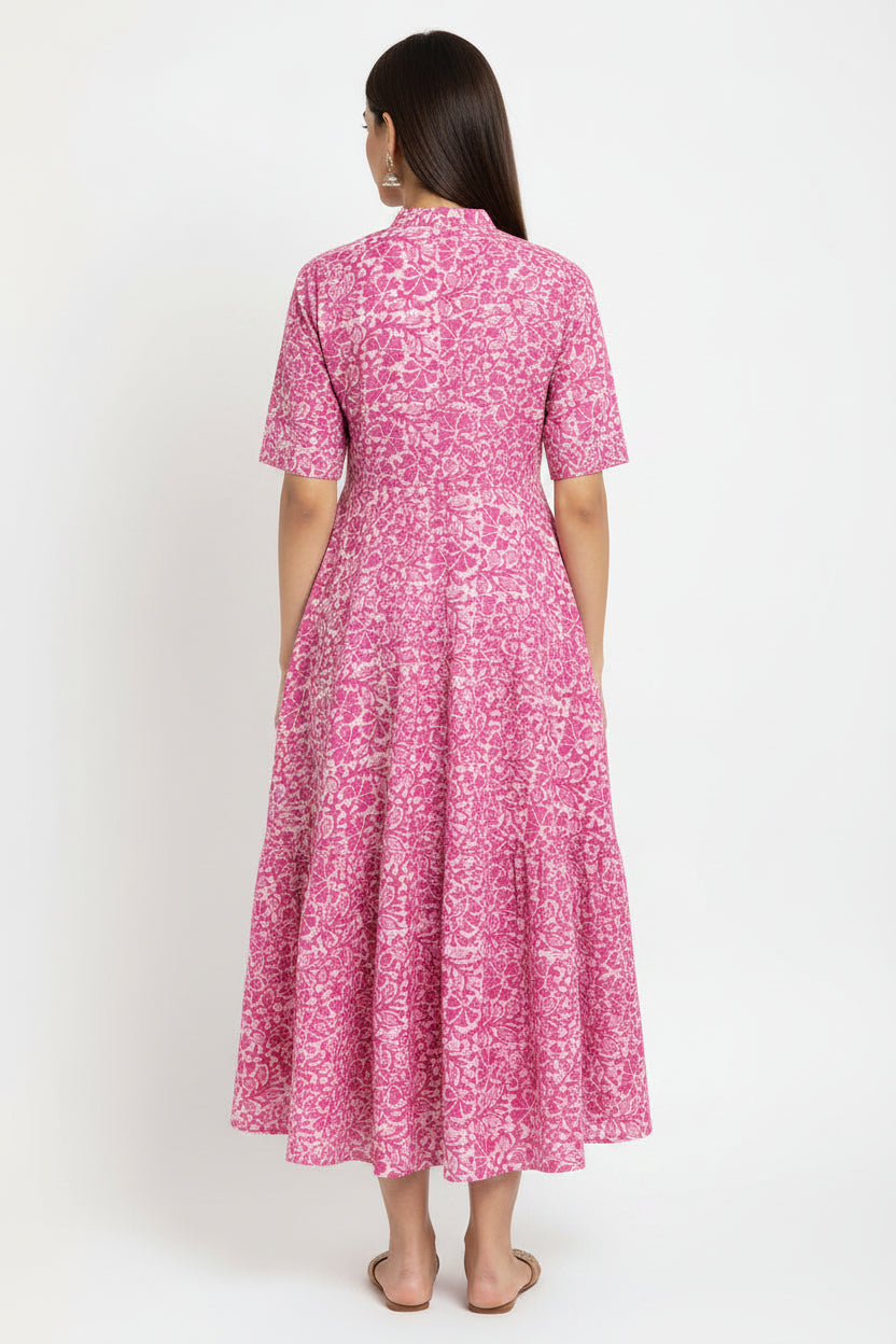 Priya Pink Hand Block Printed Cotton Dress